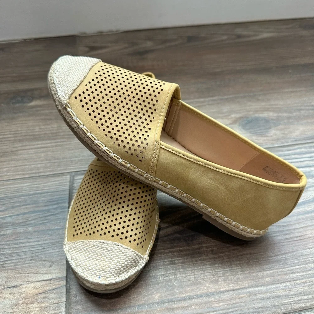 Journee Collection Women Yellow-Tan Perforated Espadrille Slip-Ons